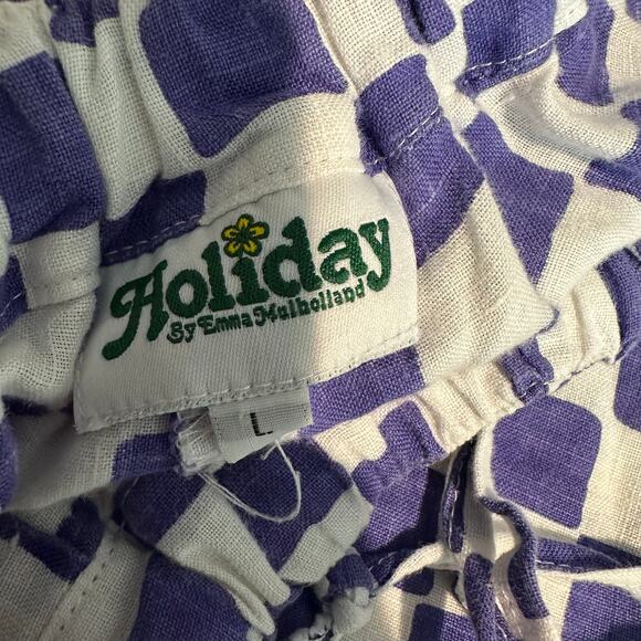 Holiday Emma Mulholland High Waisted Check Linen Pull on Pant Purple L - Picture 2 of 9